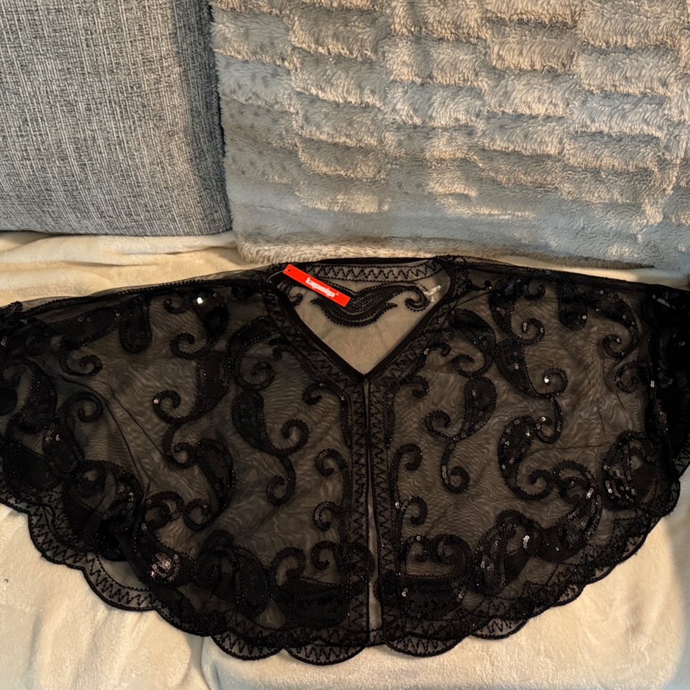 Chic Black Embroidered Cape
